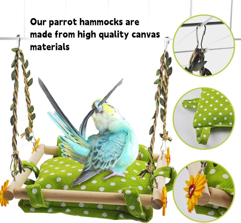 MUYG Bird Toy Climbing Hammock Nest Hanging Bird Bed for Cage Wooden Perch Stand Swing with Bell Toy for Parrot Parakeet Cockatiel Conure Cockatoo - Image 4